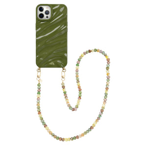 Green Glaze Cord Case - Shell Hearts Olives (long) - iPhone 12 Pro