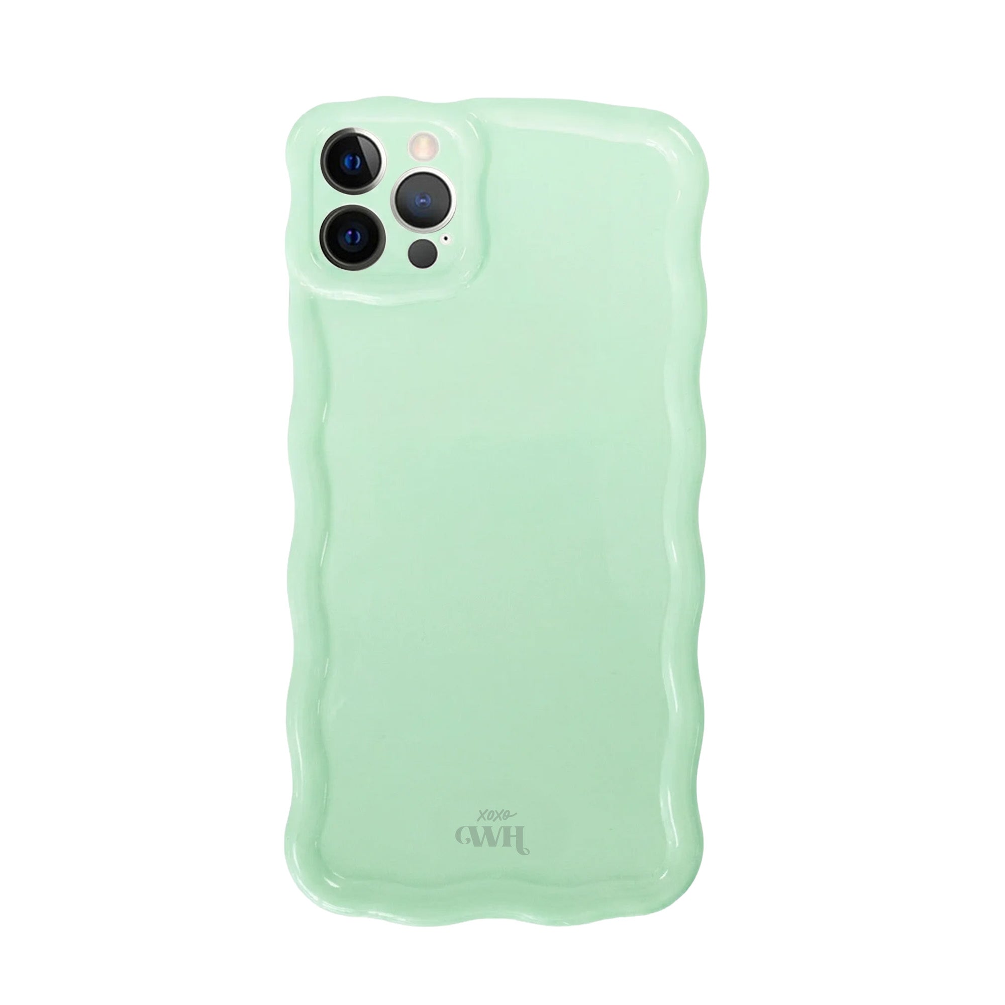 Glossy Wavy Case Sage Sorbet voor iPhone 12 Pro met uniek golvend design en glanzende finish.