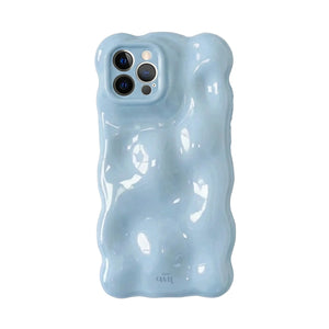 Bubbly case Ice Blue voor iPhone 12 Pro Max, glanzend kunststof met golvend design en camera cover.