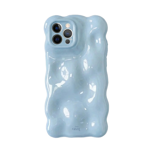 Bubbly case Ice Blue voor iPhone 12 Pro Max, glanzend kunststof met golvend design en camera cover.