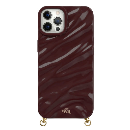 Burgundy Glaze Cord Case with a wavy, glossy finish and gold hardware for a phone.