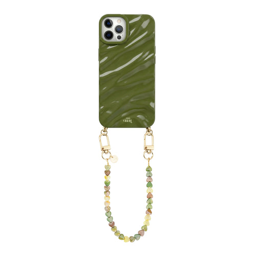 Green Glaze Cord Case - Shell Hearts Olives (short) - iPhone 12 Pro