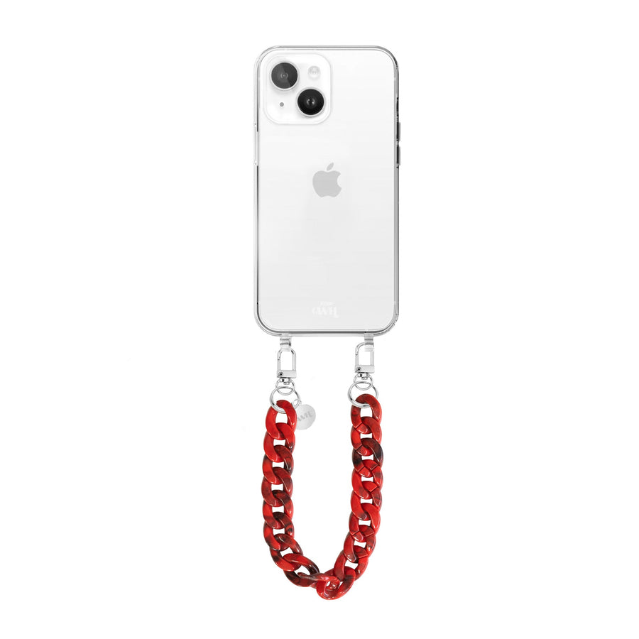 iPhone 14 - Red Roses Transparant Cord Case - Short Cord