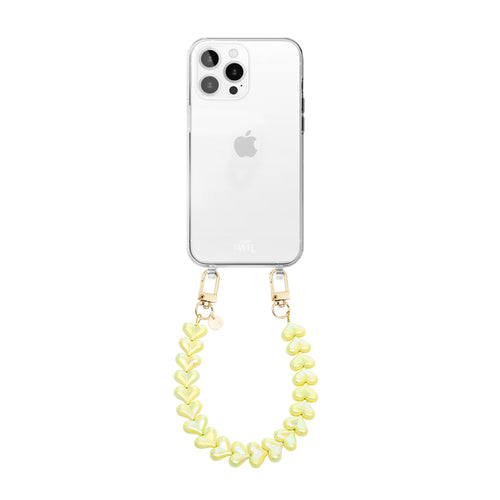 xoxo Wildhearts iPhone 14 Pro - Funky Hearts (Yellow Metallic) Transparant Cord Case