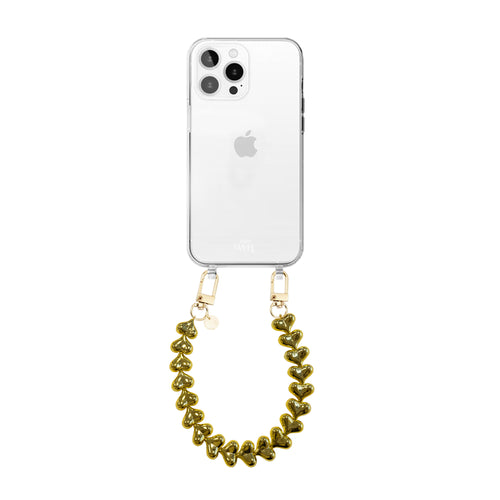 xoxo Wildhearts iPhone 15 Pro - Funky Hearts (Gold) Transparant Cord Case