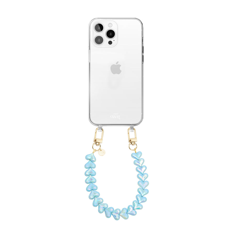 xoxo Wildhearts iPhone 13 Pro - Funky Hearts (Blue Metallic) Transparant Cord Case