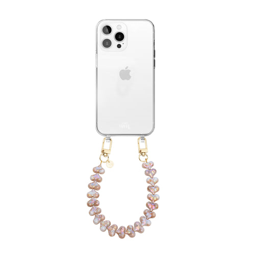 xoxo Wildhearts iPhone 14 Pro Max - Funky Hearts (Champagne Pearl) Transparant Cord Case