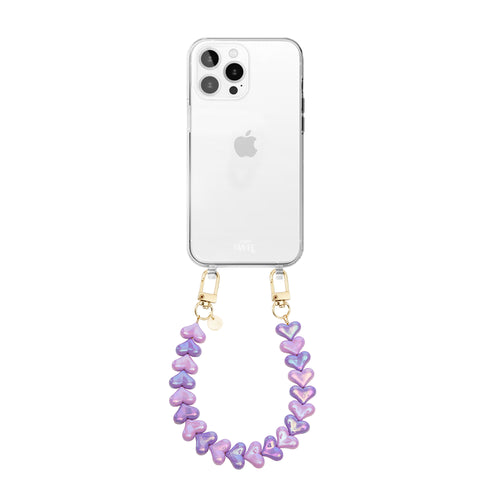 xoxo Wildhearts iPhone 14 Pro Max - Funky Hearts (Pink & Purple Metallic) Transparant Cord Case