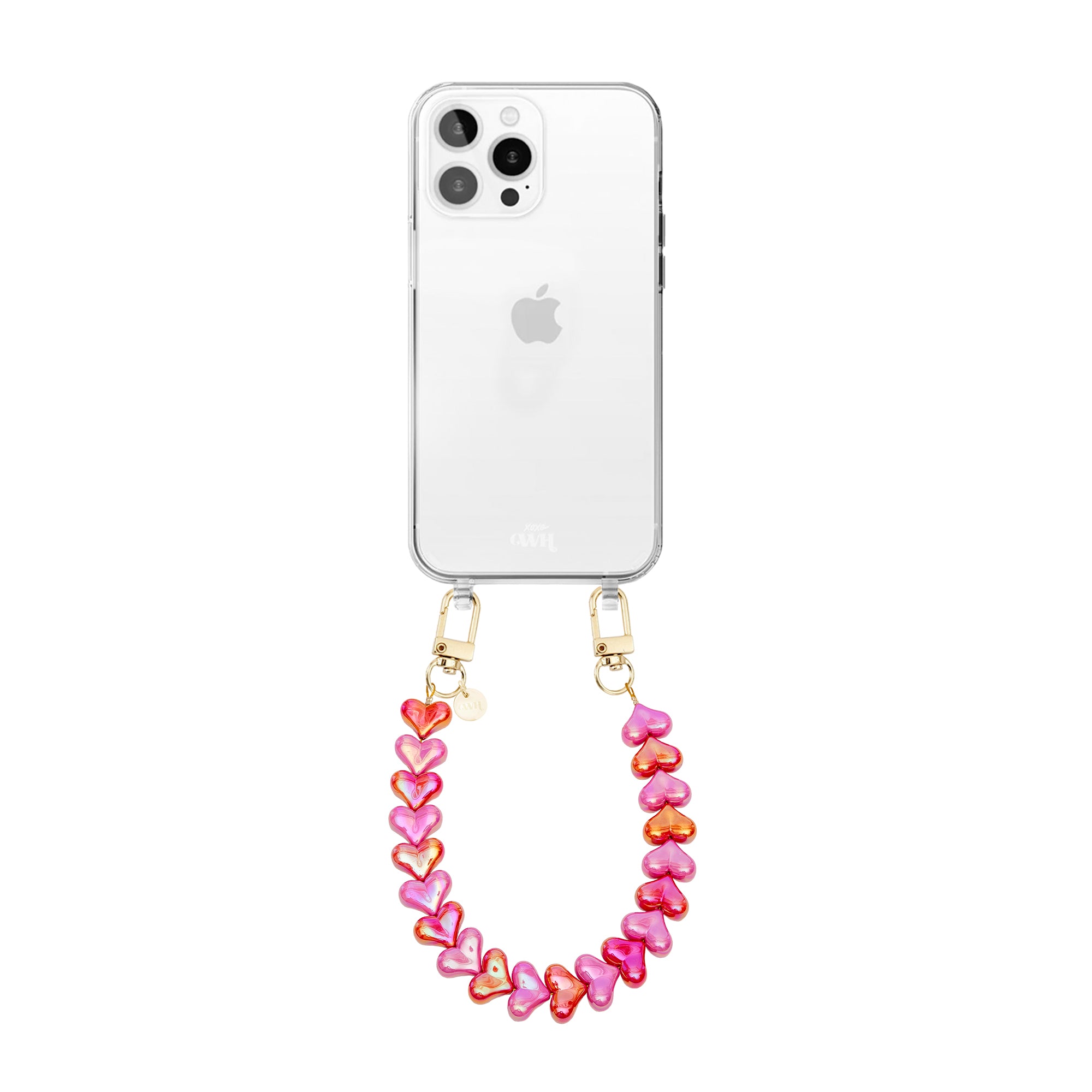 xoxo Wildhearts iPhone 14 Pro Max - Funky Hearts (Pink & Red Metallic) Transparant Cord Case
