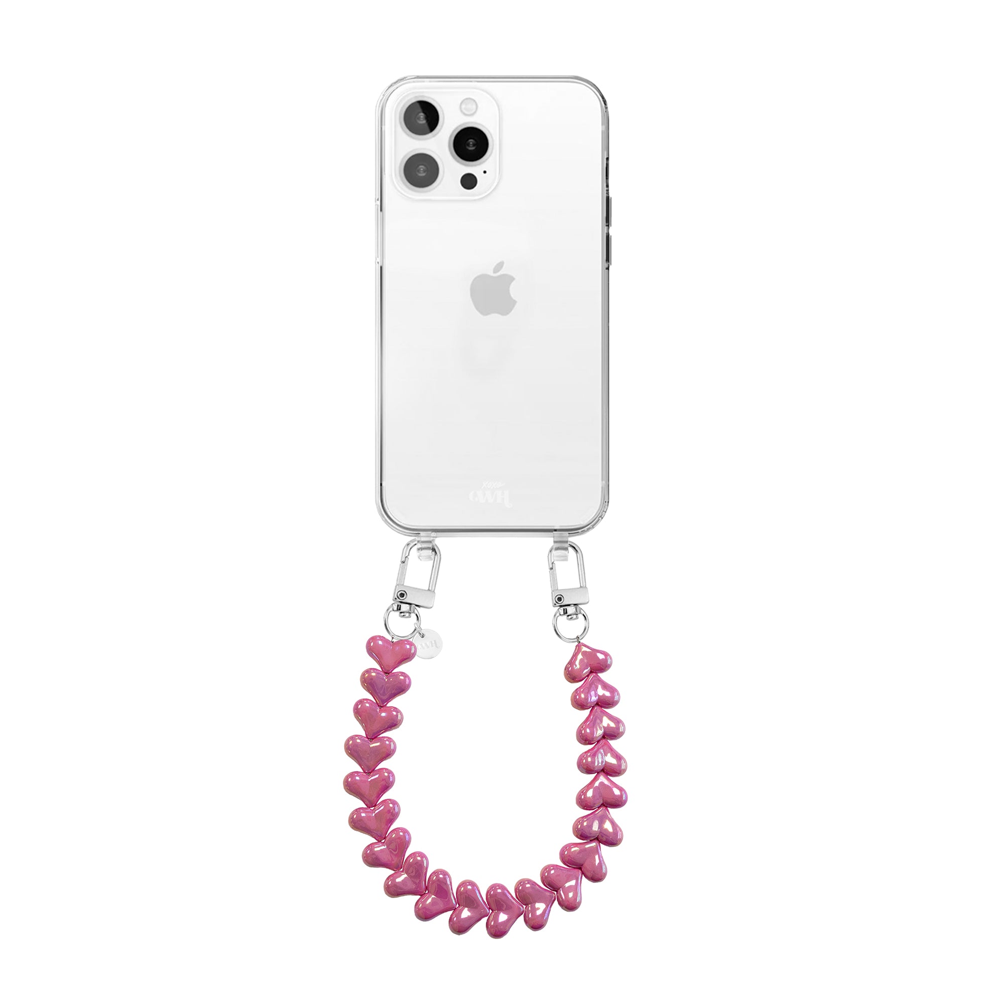 xoxo Wildhearts iPhone 13 Pro Max - Funky Hearts (Fuchia Metal) Transparant Cord Case
