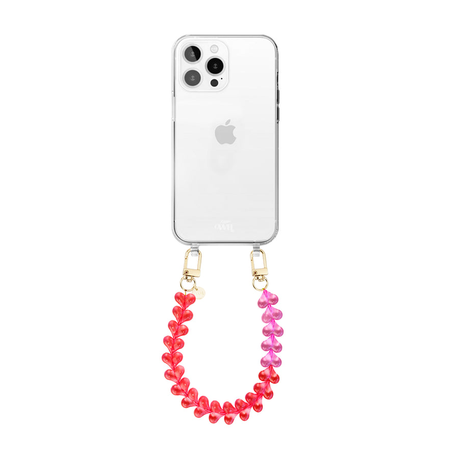 xoxo Wildhearts iPhone 13 Pro - Funky Hearts (Transparent Pink & Red) Transparant Cord Case