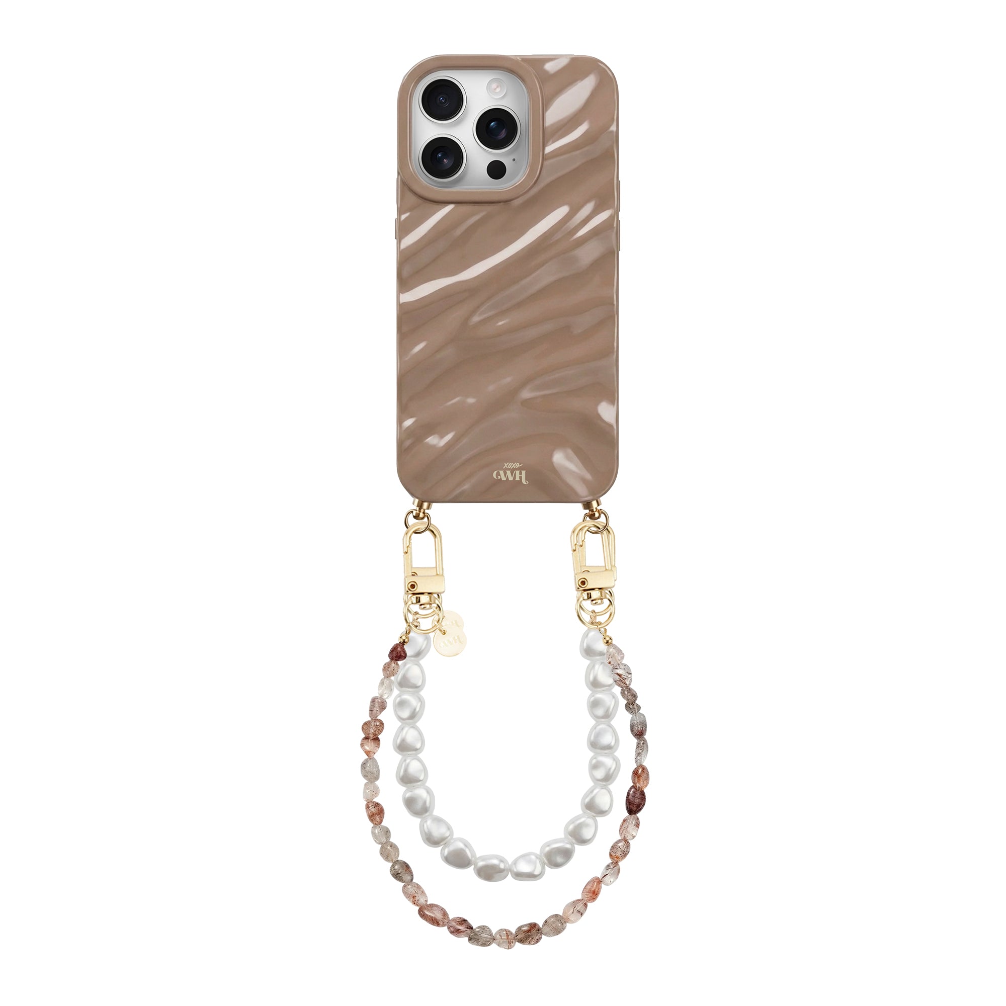 iPhone 14 Pro Max - Glaze Cord Case - Soft Taupe & Pearls
