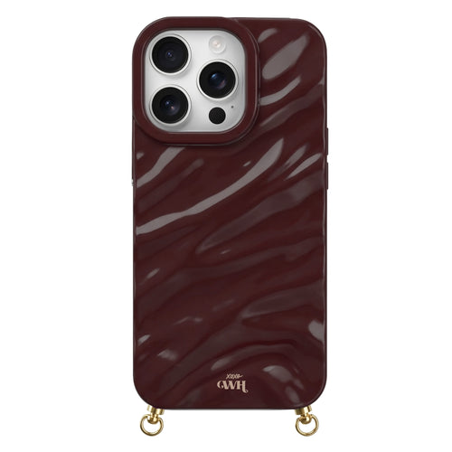 Burgundy Glaze Cord Case for iPhone with wavy texture and gold hardware.
