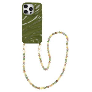 Green Glaze Cord Case - Shell Hearts Olives (long) - iPhone 16 Pro Max