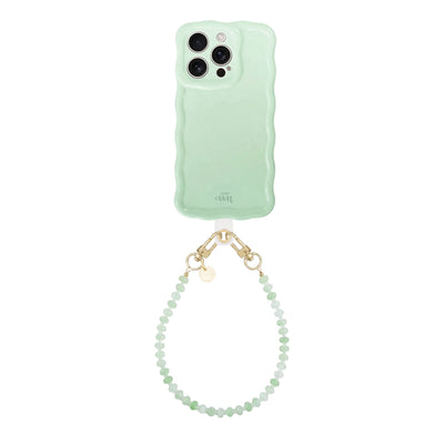 Glossy Wavy Case Sage Sorbet met korte Dusty Green kralen cord.