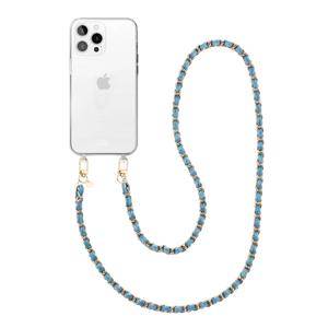 iPhone 12 Pro transparant hoesje met lange Classic Chain Denim koord en gouden details.