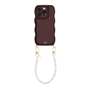 Glossy Wavy Cord Case Burgundy - Shell Hearts - Beige (short) - iPhone 16 Pro Max