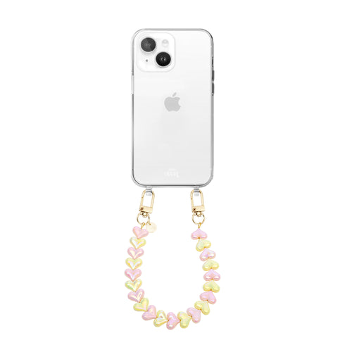 xoxo Wildhearts iPhone 14 Plus - Funky Hearts (Pink & Yellow Metallic) Transparant Cord Case