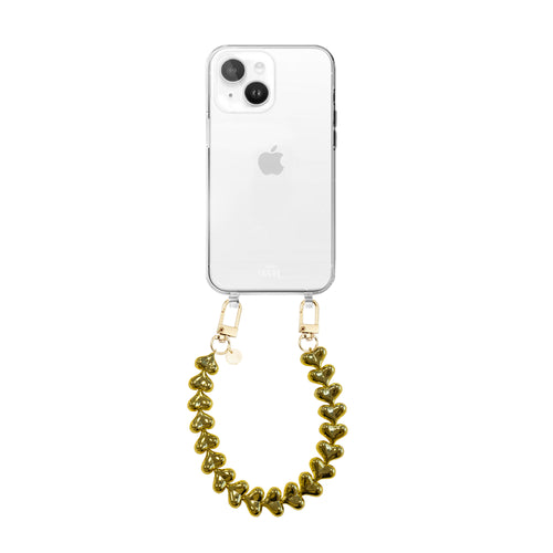 xoxo Wildhearts iPhone 15 Plus - Funky Hearts (Gold) Transparant Cord Case