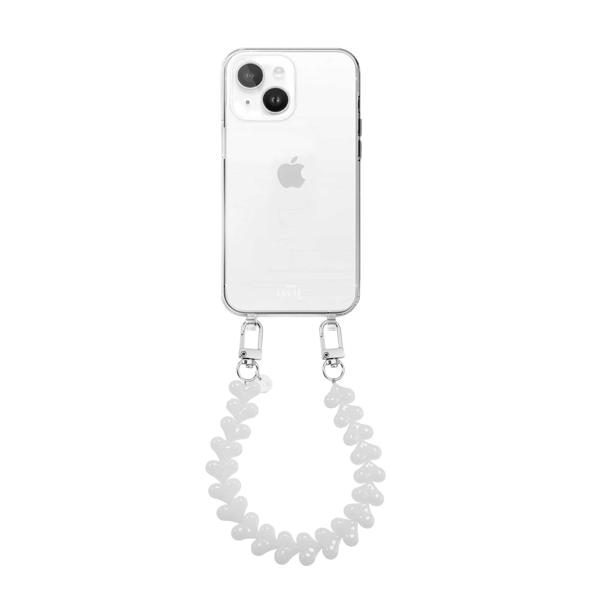 xoxo Wildhearts iPhone 13 Mini - Funky Hearts (White) Transparant Cord Case