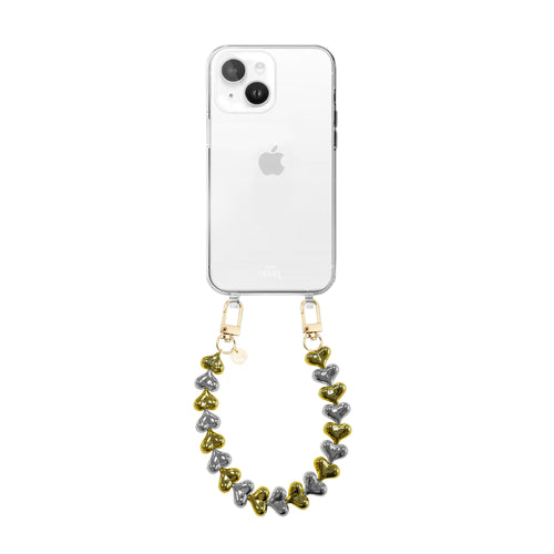 xoxo Wildhearts iPhone 13 Mini - Funky Hearts (Gold & Silver) Transparant Cord Case