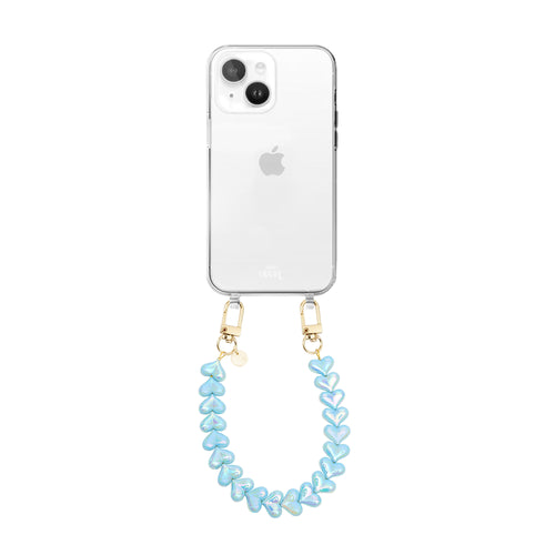 xoxo Wildhearts iPhone 14 - Funky Hearts (Blue Metallic) Transparant Cord Case