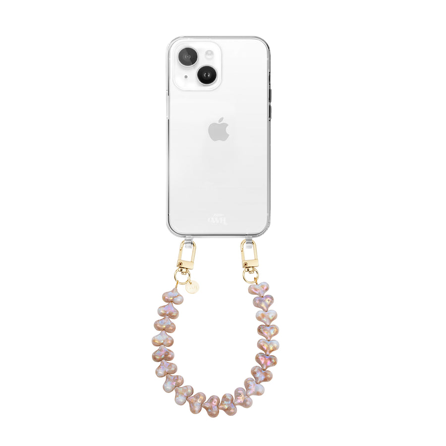 xoxo Wildhearts iPhone 13 - Funky Hearts (Champagne Pearl) Transparant Cord Case