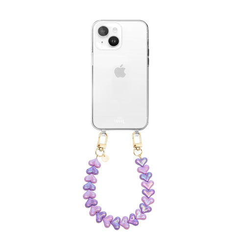 xoxo Wildhearts iPhone 15 Plus - Funky Hearts (Pink & Purple Metallic) Transparant Cord Case