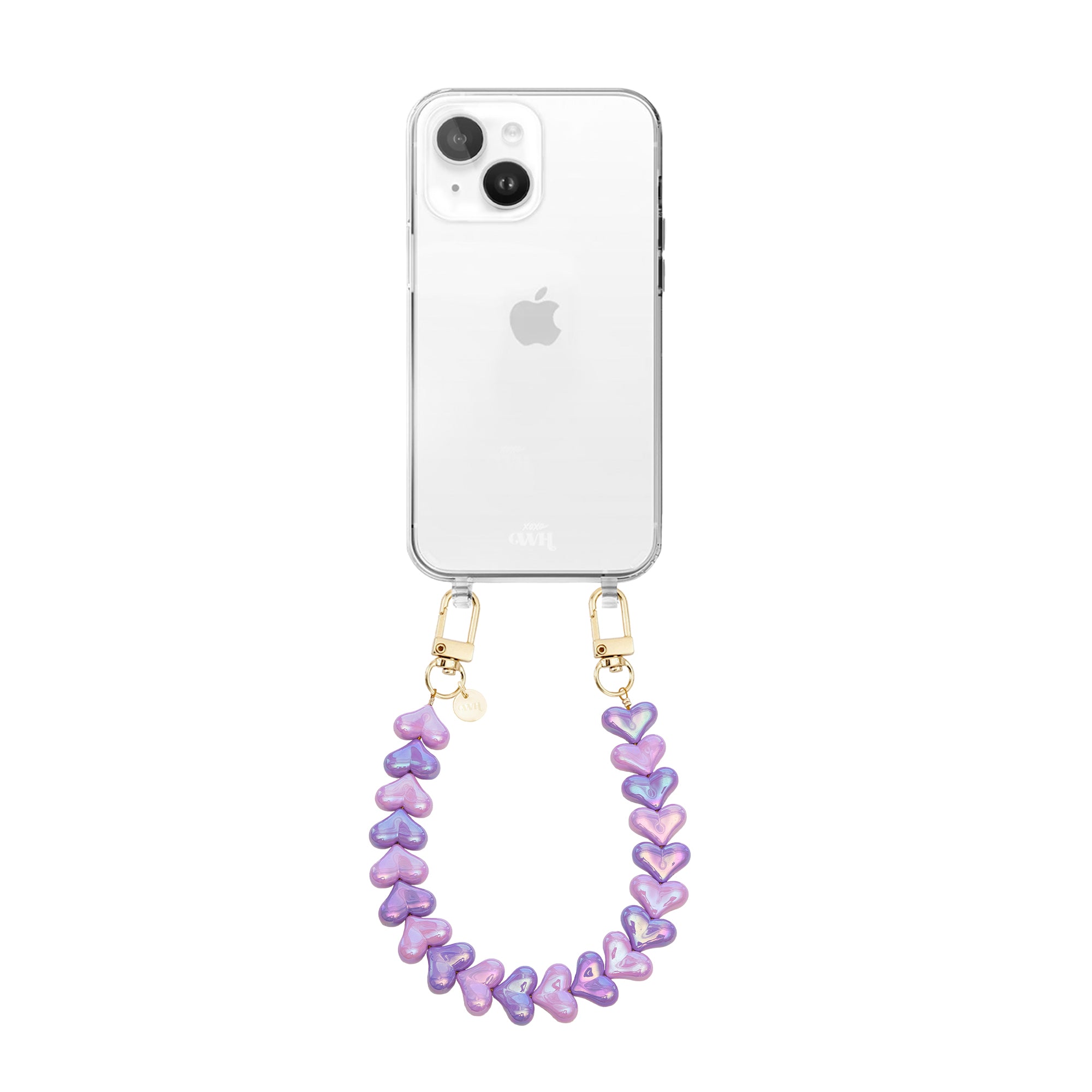 xoxo Wildhearts iPhone 14 Plus - Funky Hearts (Pink & Purple Metallic) Transparant Cord Case