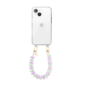 xoxo Wildhearts iPhone 13 Mini - Funky Hearts (Purple & Green Metallic) Transparant Cord Case