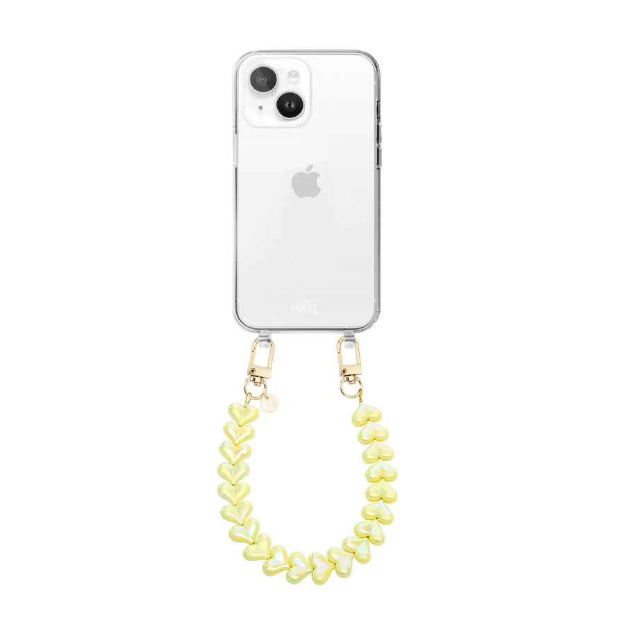 xoxo Wildhearts iPhone 14 Plus - Funky Hearts (Yellow Metallic) Transparant Cord Case
