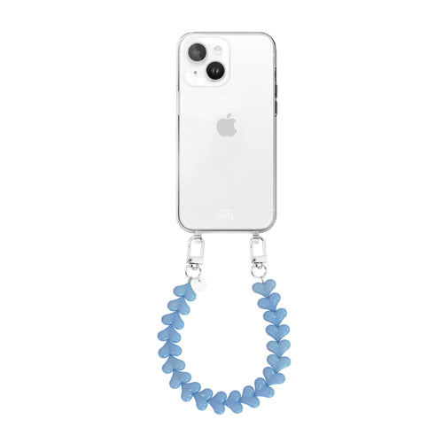 xoxo Wildhearts - iPhone 14 - Funky Hearts (Light Blue) Transparant Cord Case