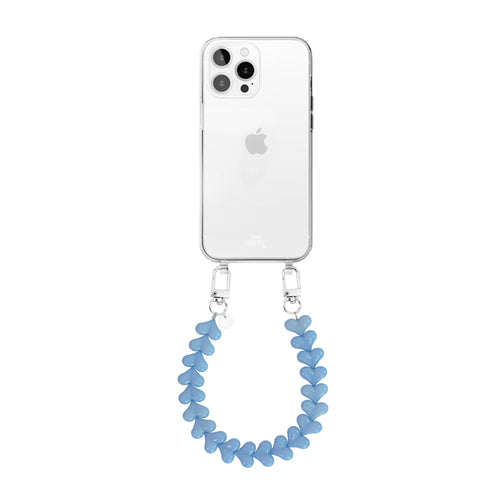 xoxo Wildhearts - iPhone 13 Pro Max - Funky Hearts (Light Blue) Transparant Cord Case