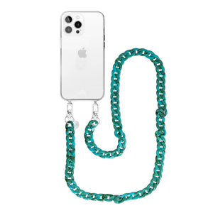 xoxo Wildhearts - iPhone 13 Pro - Blue Ocean Transparant Cord Case - Long Cord