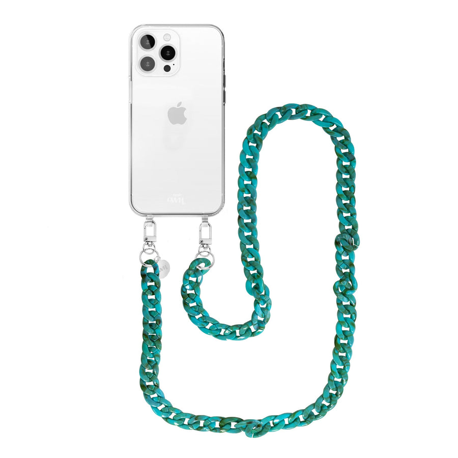 iPhone 14 Pro - Blue Ocean Transparant Cord Case - Long Cord