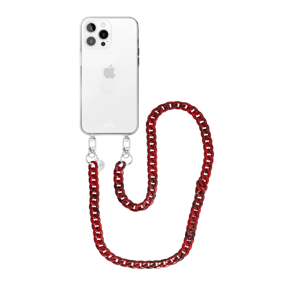iPhone 14 Pro Max - Red Roses Transparant Cord Case - Long Cord