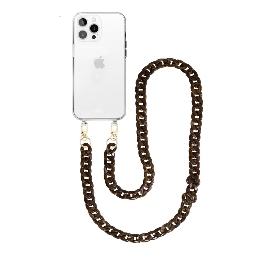 xoxo Wildhearts - iPhone 13 Pro Max - Brown Chocolate Transparant Cord Case - Long Cord