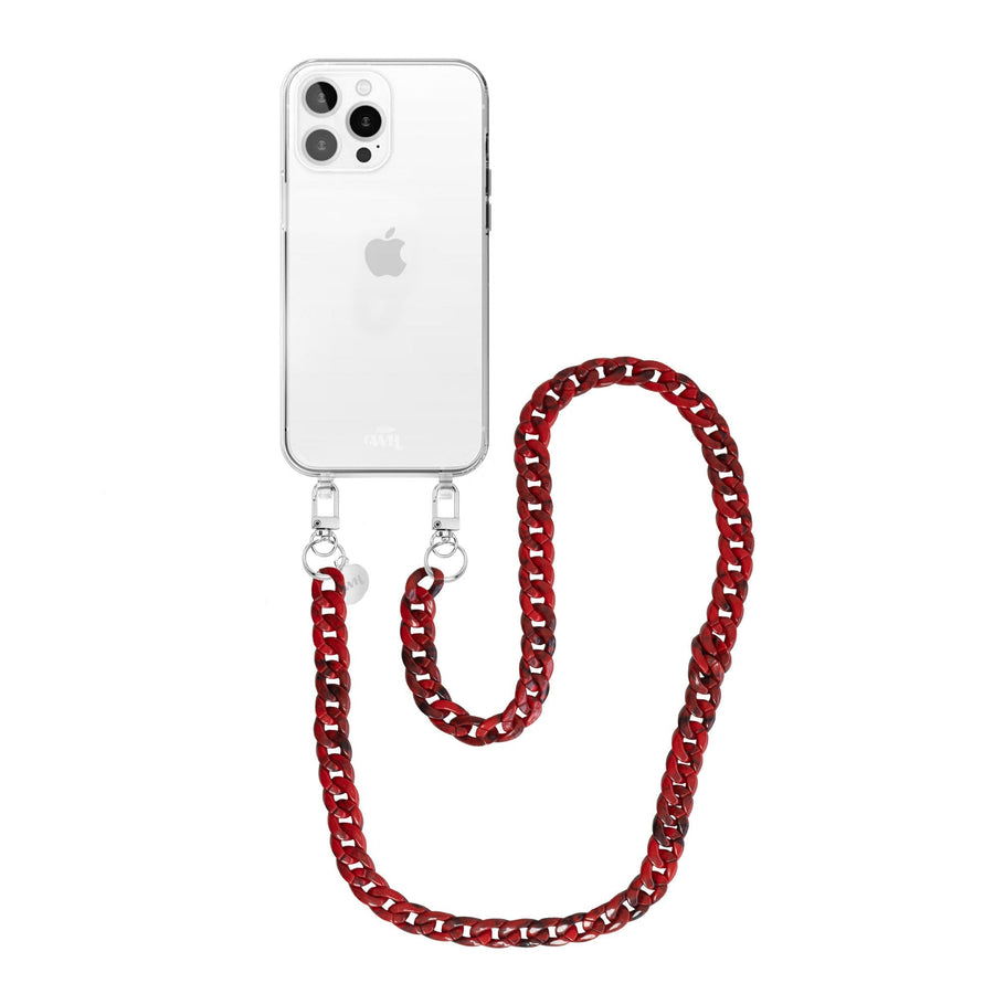 xoxo Wildhearts - iPhone 13 Pro - Red Roses Transparant Cord Case - Long Cord