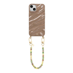 Taupe Glaze Cord Case - Shell Hearts Olives (short) - iPhone 14 Plus