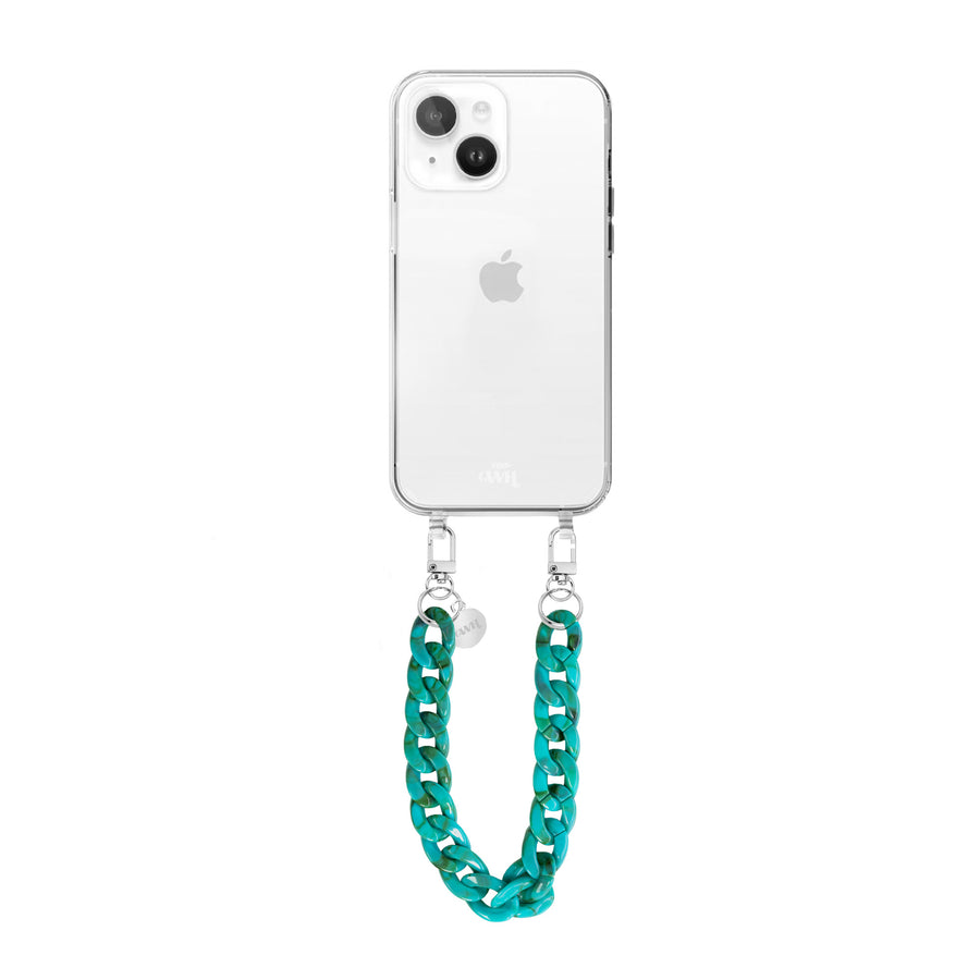 xoxo Wildhearts - iPhone 15 Plus - Blue Ocean Transparant Cord Case - Short Cord