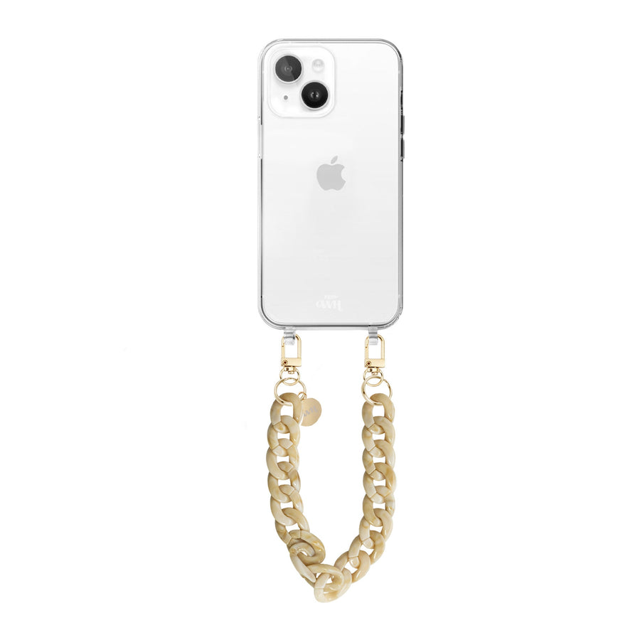 xoxo Wildhearts - iPhone 13 - Cream Latte Transparant Cord Case - Short Cord
