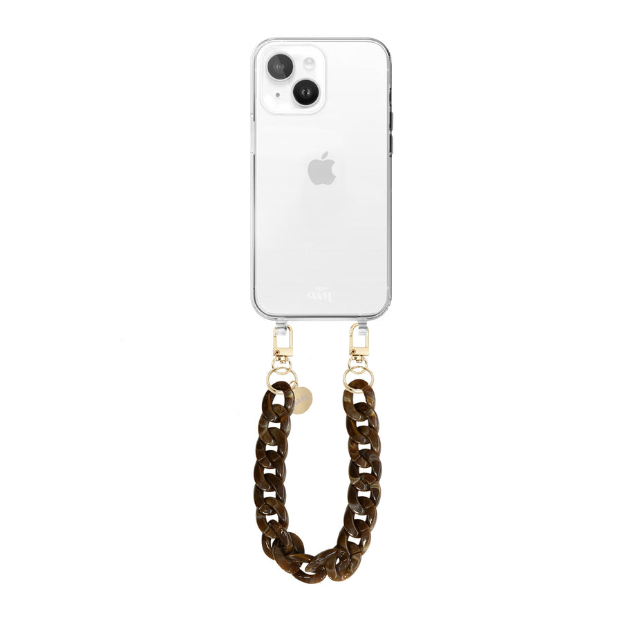 iPhone 13 - Brown Chocolate Transparant Cord Case - Short Cord