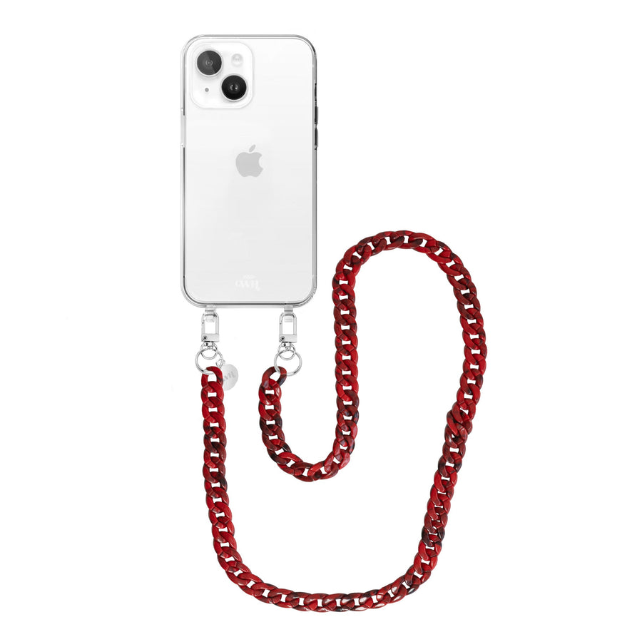 iPhone 14 Plus - Red Roses Transparant Cord Case - Long Cord