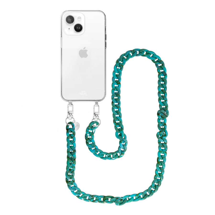 xoxo Wildhearts - iPhone 15 - Blue Ocean Transparant Cord Case - Long Cord