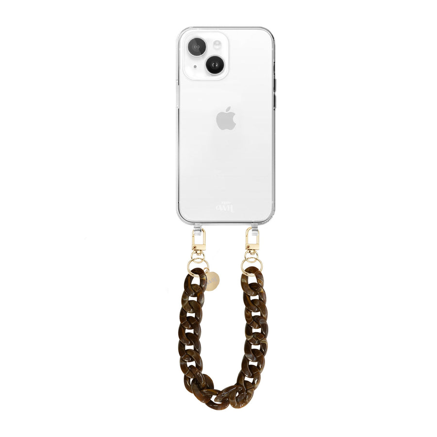 xoxo Wildhearts - iPhone 14 Plus - Brown Chocolate Transparant Cord Case - Short Cord