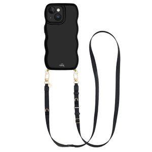 Glossy Wavy Cord Case Black - Lanyard Strap (Black) - iPhone 14