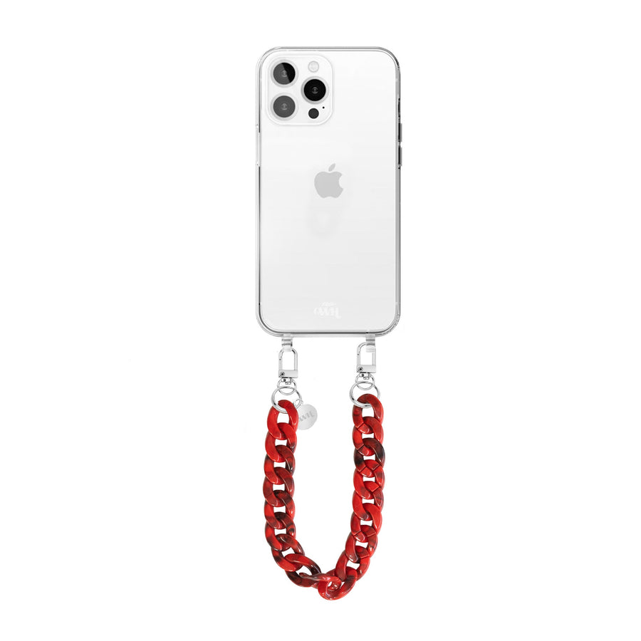 iPhone 14 Pro - Red Roses Transparant Cord Case - Short Cord