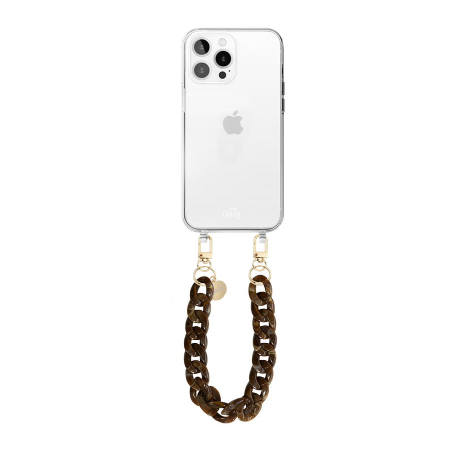 xoxo Wildhearts - iPhone 11 Pro - Brown Chocolate Transparant Cord Case - Short Cord