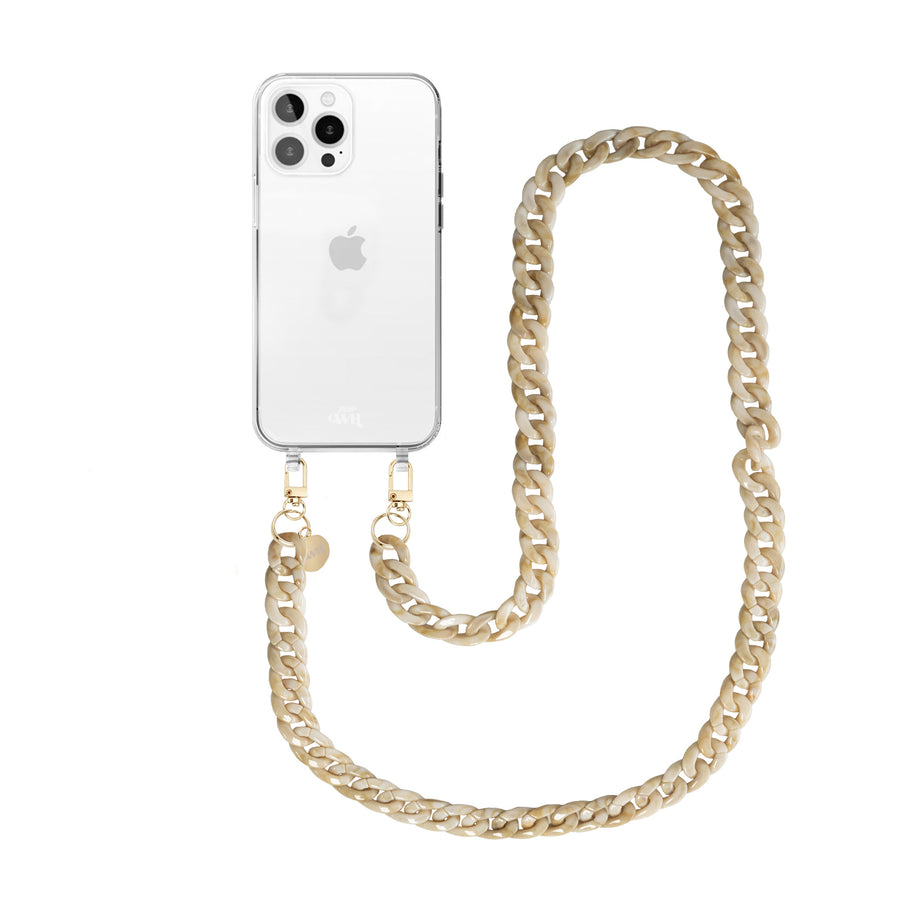 xoxo Wildhearts - iPhone 15 Pro Max - Cream Latte Transparant Cord Case - Long Cord