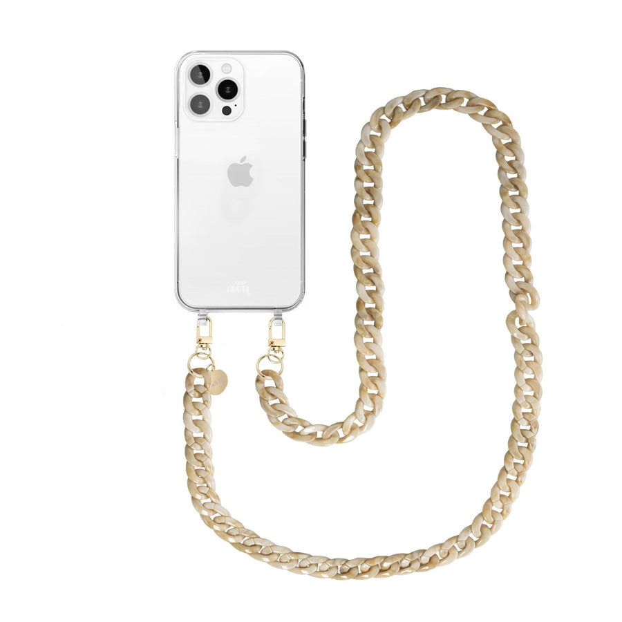 xoxo Wildhearts - iPhone 14 Pro - Cream Latte Transparant Cord Case - Long Cord